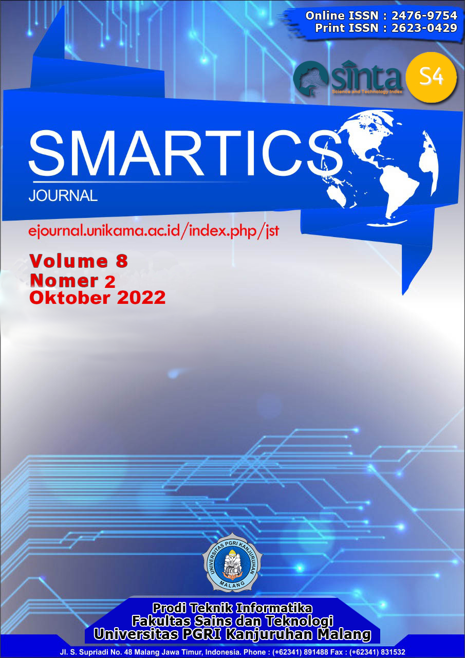 					View Vol. 8 No. 2 (2022): SMARTICS Journal (Oktober 2022)
				