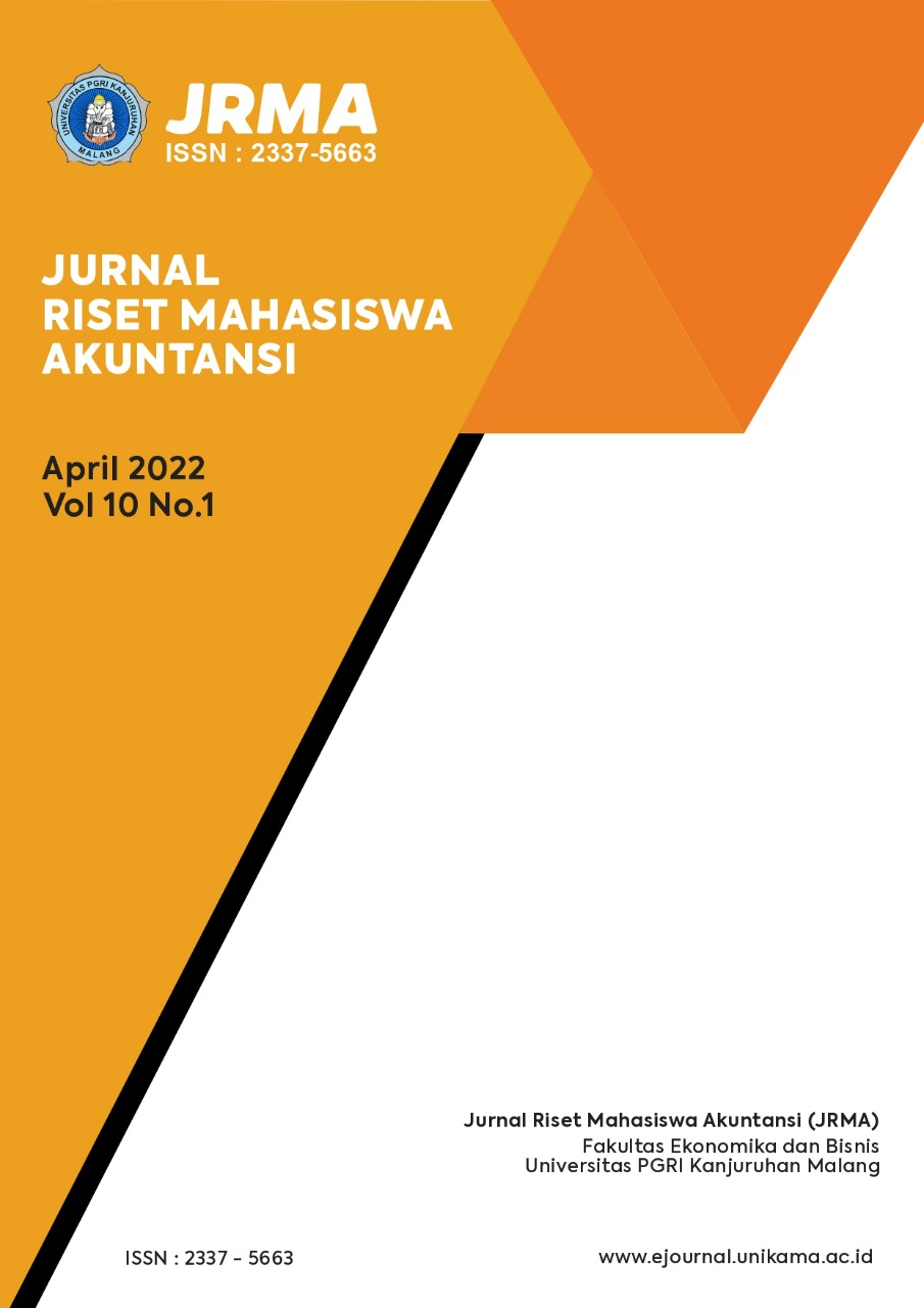					View Vol. 10 No. 1 (2022): JURNAL RISET MAHASISWA AKUNTANSI VOLUME 10 NOMOR 1 TAHUN 2022Â 
				