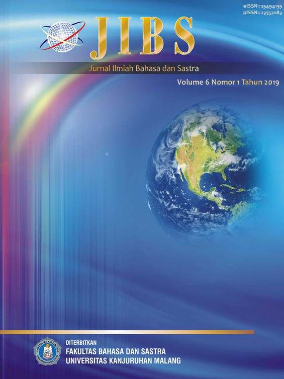 					View Vol. 6 No. 1 (2019): JIBS (Jurnal Ilmiah Bahasa dan Sastra)
				